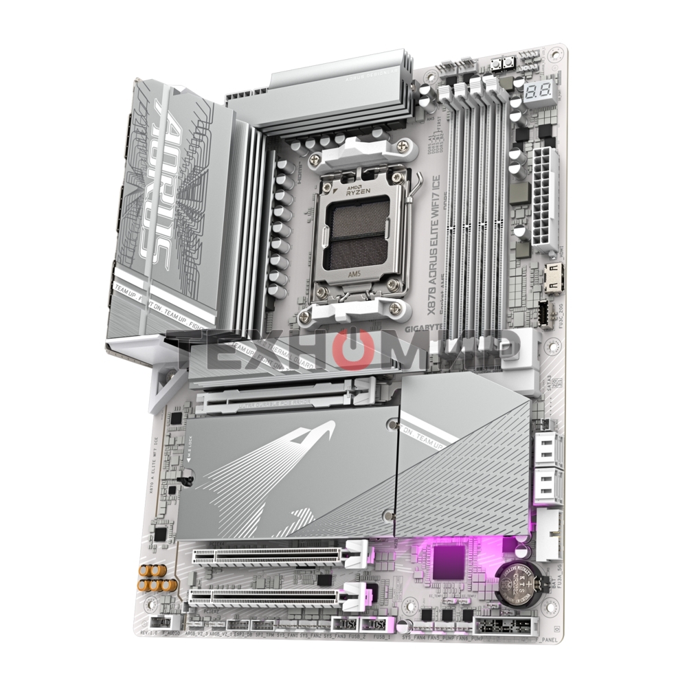 Материнская плата Gigabyte X870 AORUS ELITE WIFI7 ICE, AM5, AMD X870, 4xDDR5, 4xSATA, 4xM.2, 1xPCI-E 5.0 x16, 1xPCI-E 4.0 x4, 1xPCI-E 3.0 x2, 1xHDMI, 1x 2.5Gb LAN, 2xUSB-C 4.0, 2xUSB 3.2 Gen 2, 4xUSB 3.2 Gen 1, 4xUSB 2.0, 2x3.5 мм, 7.1, ATX