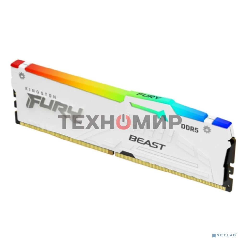 Оперативная память Kingston Fury Beast, DDR5, 32Gb (1x32Gb), 6000MHz, CL36, DIMM, радиатор, RGb, белый