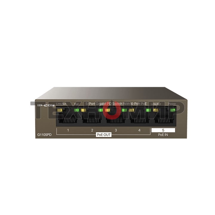 Коммутатор Tenda G1105PD (IP-COM) (5 портов Ethernet 10/100/1000 Мбит/сек, 4xPoE IEEE 802.3af 15.4W (max 30W)) (G1105PD)