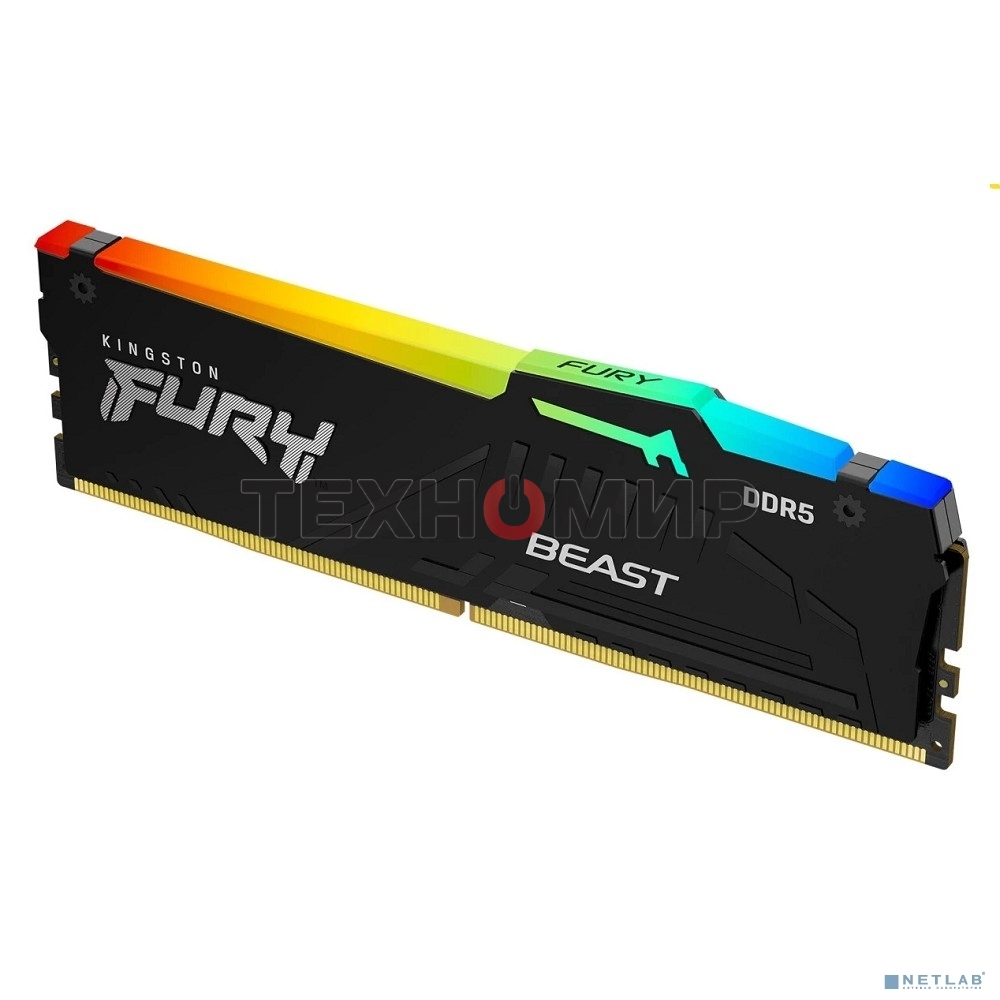 Оперативная память Kingston Fury Beast, DDR5, 16Gb (1x16Gb), 6000MHz, CL30, DIMM, с радиатором, RGB, черный