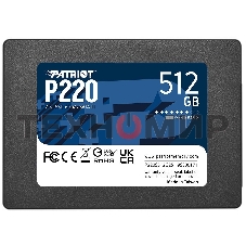 Накопитель SSD Patriot P220, 512Gb, SATA III, 2.5