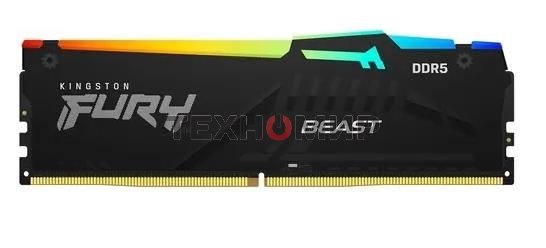 Оперативная память Kingston Fury Beast, DDR5, 32Gb (1x32Gb), 5200MHz, CL40, DIMM, с радиаторами, RGB, черный