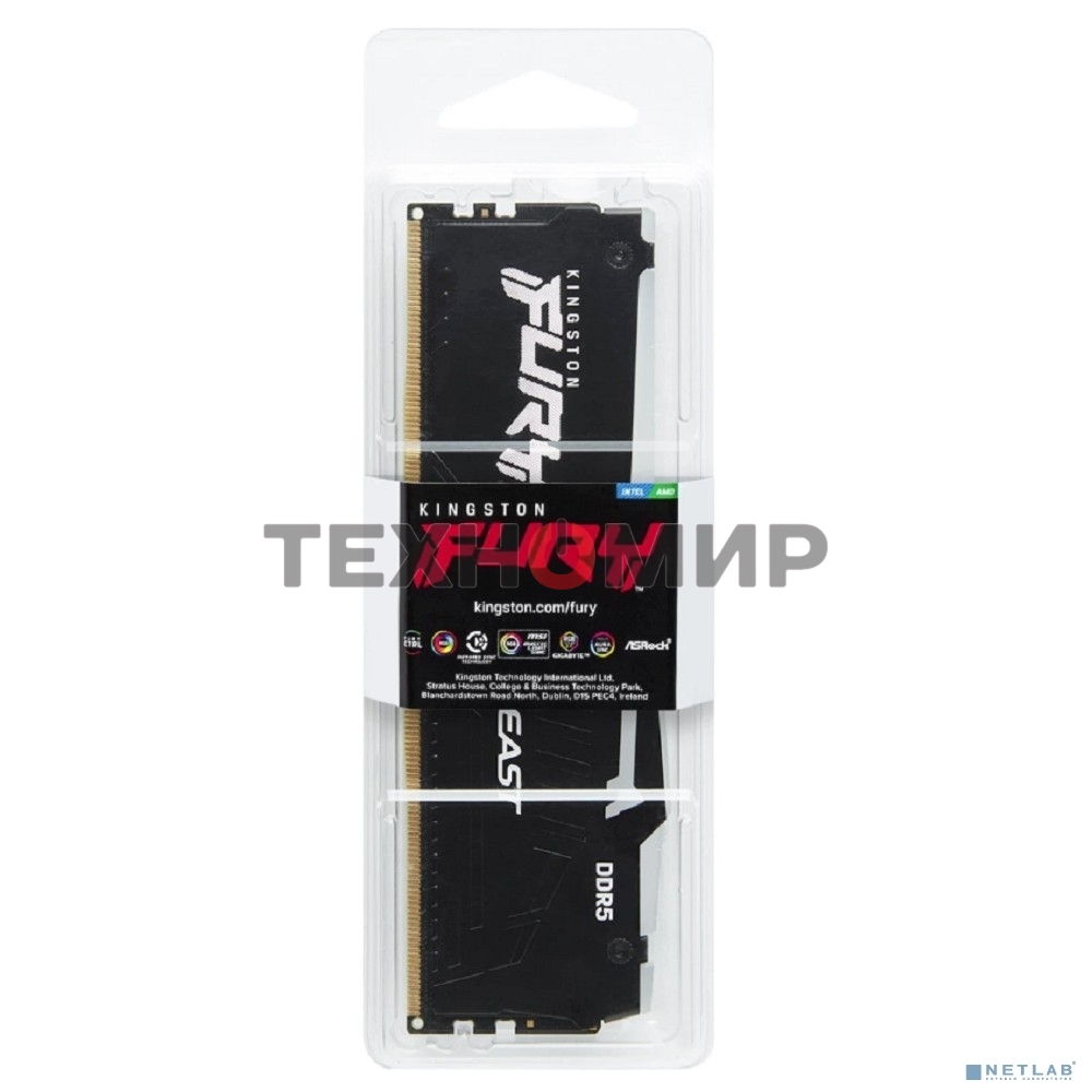 Оперативная память Kingston Fury Beast, DDR5, 16Gb (1x16Gb), 6000MHz, CL30, DIMM, с радиатором, RGB, черный
