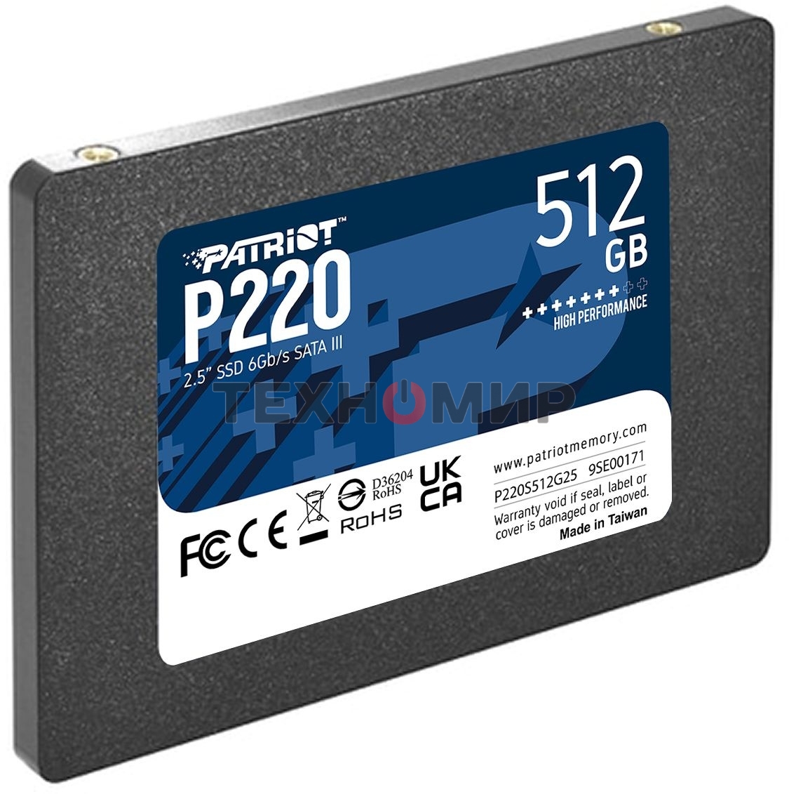 Накопитель SSD Patriot P220, 512Gb, SATA III, 2.5