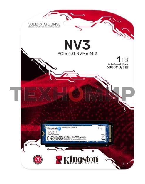 Накопитель SSD Kingston NV3, 1Tb, M.2 2280, NVMe, PCIe 4.0, R/W 6000/4000