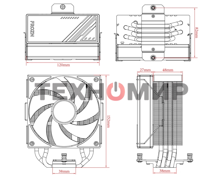 Кулер ID-Cooling FROZN A410 ARGb черный 120мм алюминий/медь 2000rpm 30db 4-pin 220W 152мм