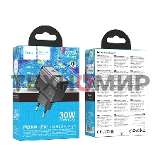 Зарядное устройство Hoco 30Вт, 3А, QC3.0/PD, 1xUSB, 1xType-C, CS73A, черный, коробка