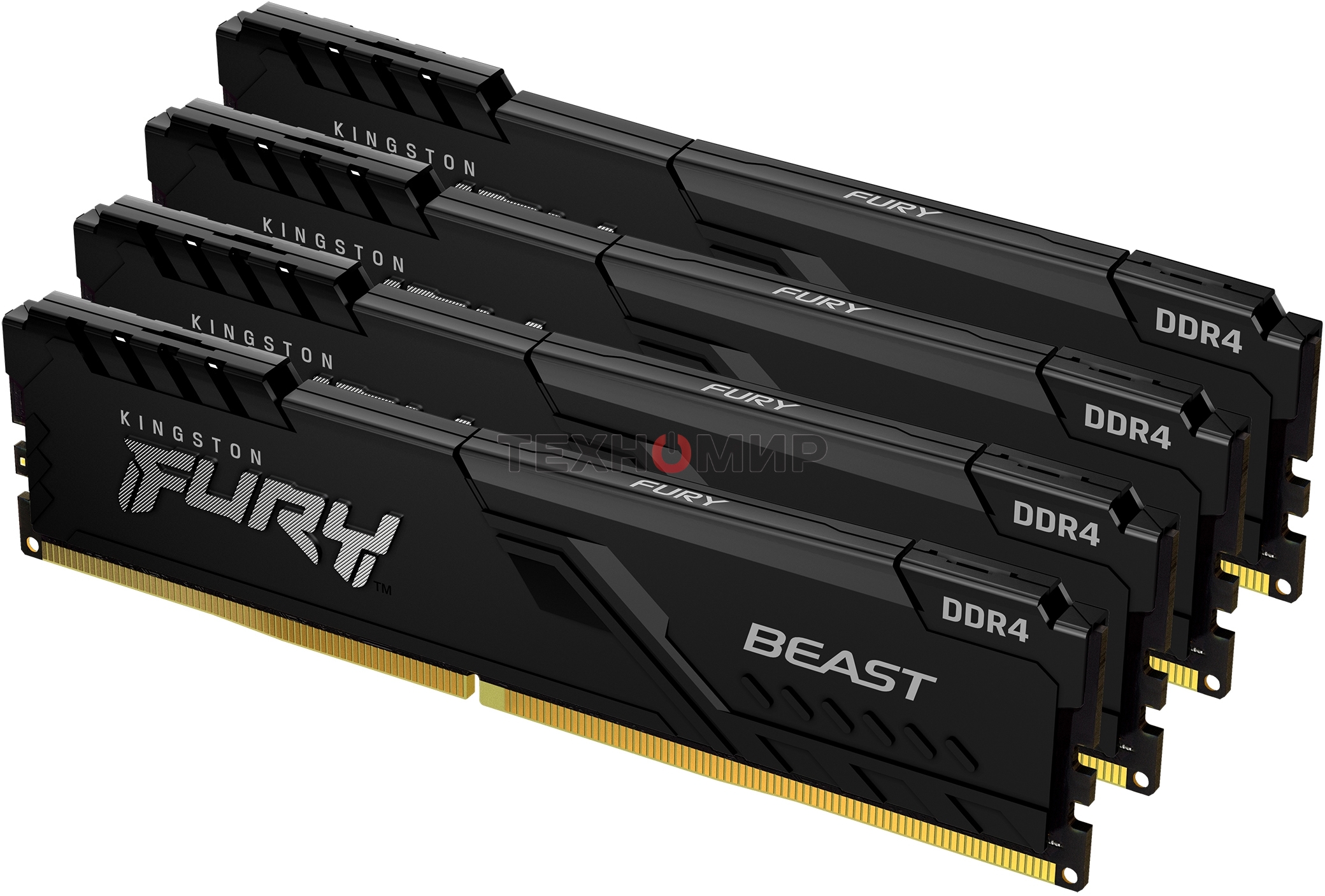 Оперативная память Kingston Fury Beast, DDR4, 32Gb (4x8GB), 3200MHz, CL16, DIMM, с радиатором, черный