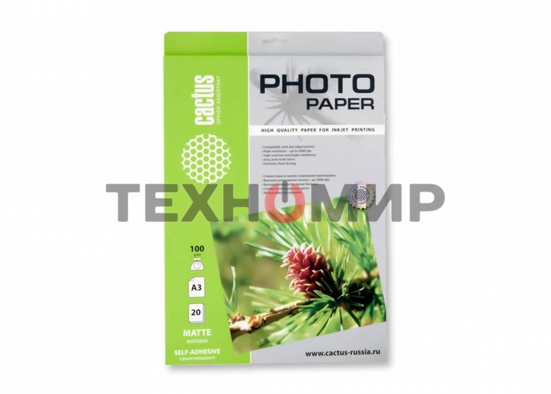 Самоклеящаяся бумага фотобумага Cactus CS-MSA310020матовая А3 100 г/м2 20 листов