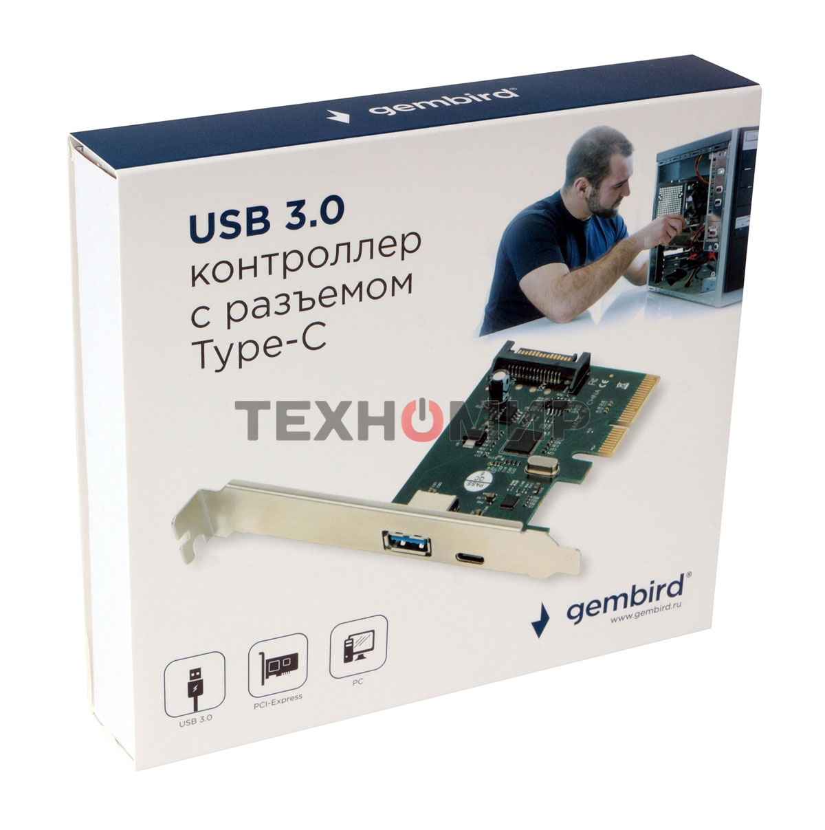 Контроллер USB Gembird SPCR-02, в PCI, порты: 2 внешн. USB 3.0 Type-C
