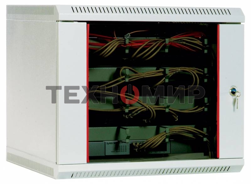 Шкаф настенный ЦМО ШРН-12.650 12U 600x650мм пер.дв.стекл несъемные бок.пан. 50кг серый