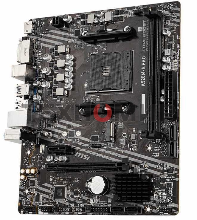 Материнская плата MSI A520M-A PRO, AM4, AMD A520, 2xDDR4, 4xSATA, 1xM.2, 1xPCIe 3.0 x16, 1xDVI-D, 1xHDMI, 1x 1Gb LAN, 2xUSB 2.0, 4xUSB 3.2 Gen 1, 3x3.5 мм, 7.1, mATX