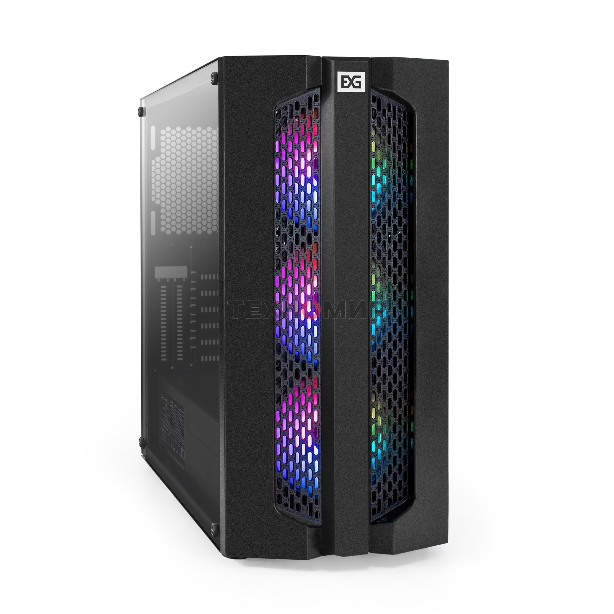 Компьютерный корпус Miditower ExeGate EVO-9205-EVO800 (ATX, БП EVO800RGb с вент. 12 см, с окном, 1хUSB+1хUSB 3.0, аудио, черный, 3 вент. 12см с RGb подсветкой)