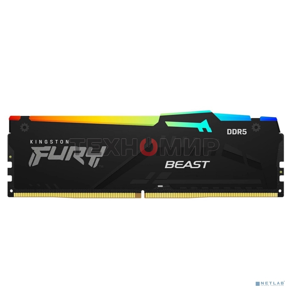 Оперативная память Kingston Fury Beast, DDR5, 32Gb (2x16 Gb), 6400 MHz, CL32, радиатор, RGB, черный