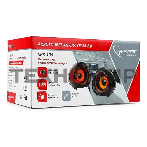 Акустическая система 2.0 Gembird SPK-105, черный, 5 Вт, регулятор громкости, USB-питание