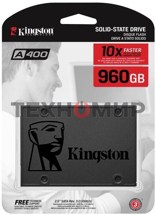 Накопитель SSD Kingston A400, 960Gb, SATA III, 2.5