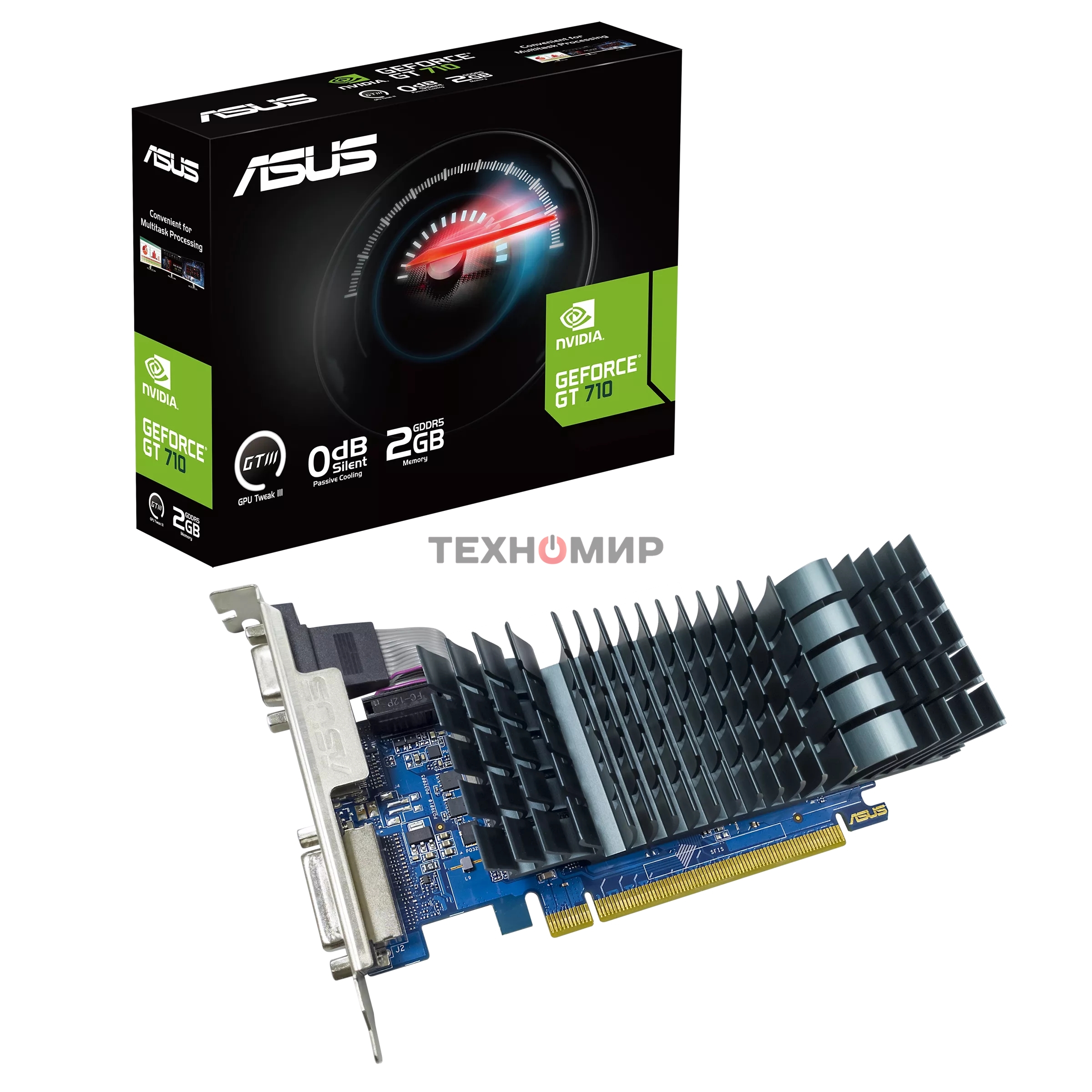 Видеокарта Asus PCI-E GT710-SL-2GD5-BRK-EVO NVIDIA GeForce GT 710 2Gb 64bit GDDR5 954/5012 DVIx1 HDMIx1 CRTx1 HDCP Ret low profile