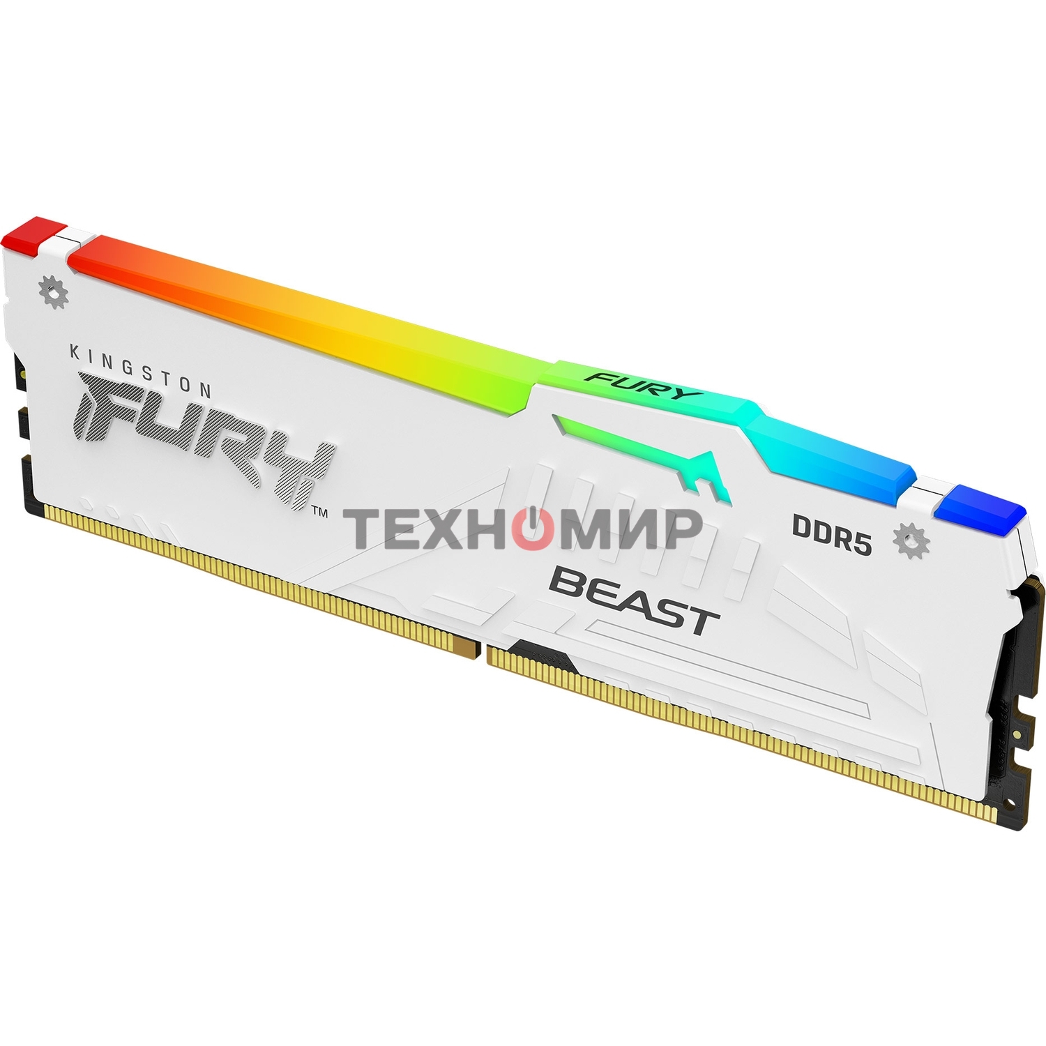 Оперативная память Kingston Fury Beast, DDR5, 16Gb (1x16Gb), 6000MHz, CL36, DIMM, с радиатором, RGB, белый