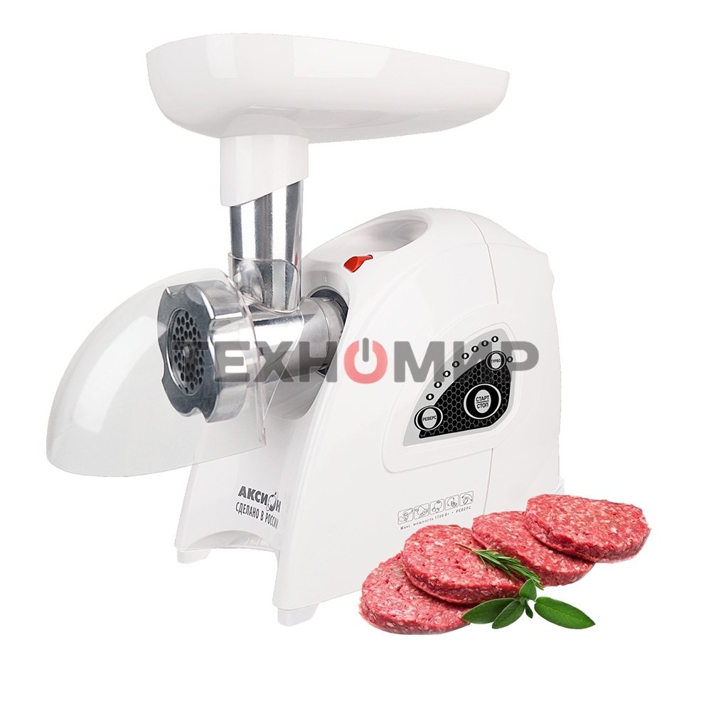 Мясорубка электрическая Аксион М42.01 белый, 1700 Вт, 2.0 кг/мин, реверс, защита от перегрузки, насадки - 4