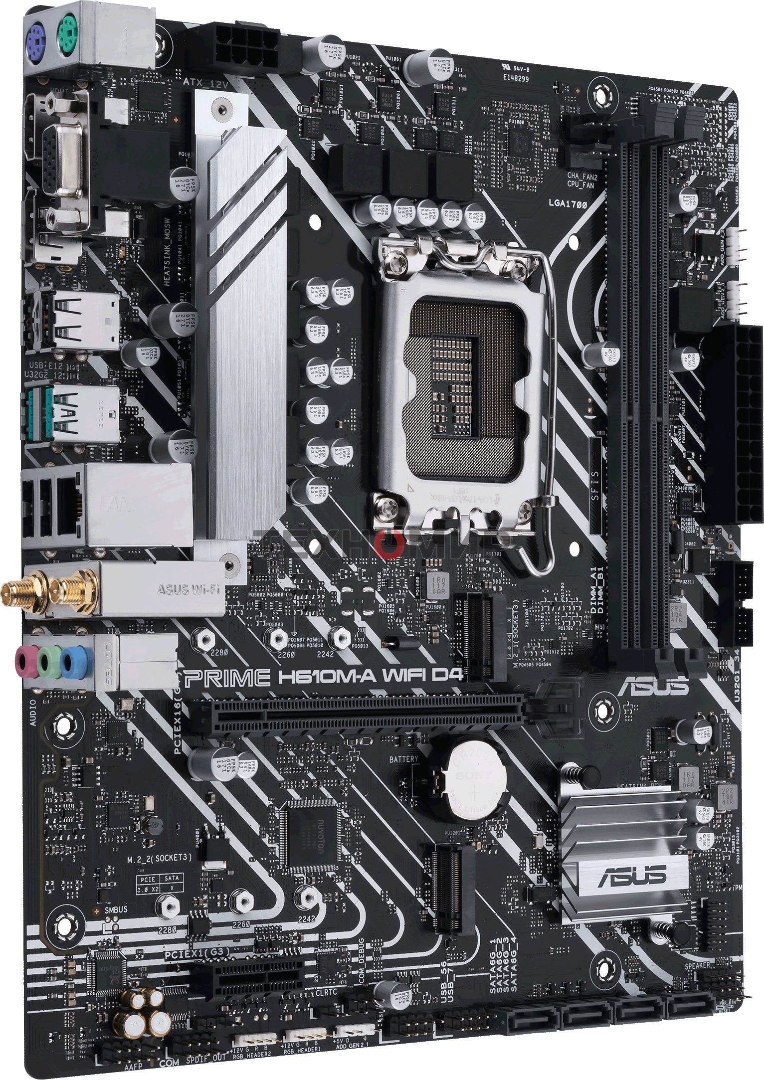 Материнская плата ASUS PRIME H610M-A WIFI D4, LGA 1700, Intel H610, 2xDDR4, 4xSATA, 2xM.2, 1xPCI-E 4.0 x16, 1xHDMI, 1xDisplayPort, 1x 1Gb LAN, 2xUSB-A 3.2 Gen 2, 4xUSB-A 2.0, 3x3.5 мм, 7.1, Micro-ATX
