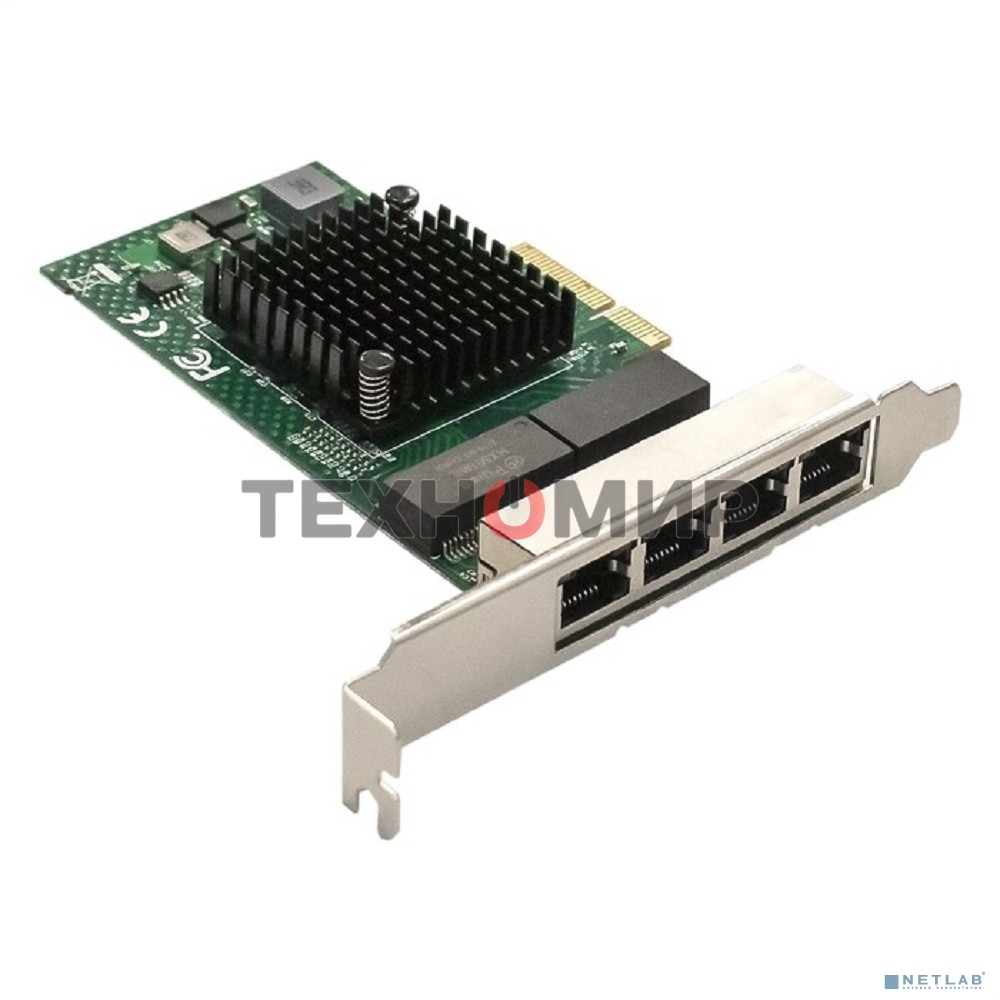 Сетевой адаптер ExeGate EXE-BCM5719 (PCI-E x4 v2.0, порты 4xRJ45, 10/100/1000Mbps, Gigabit Chipset Broadcom BCM5719)