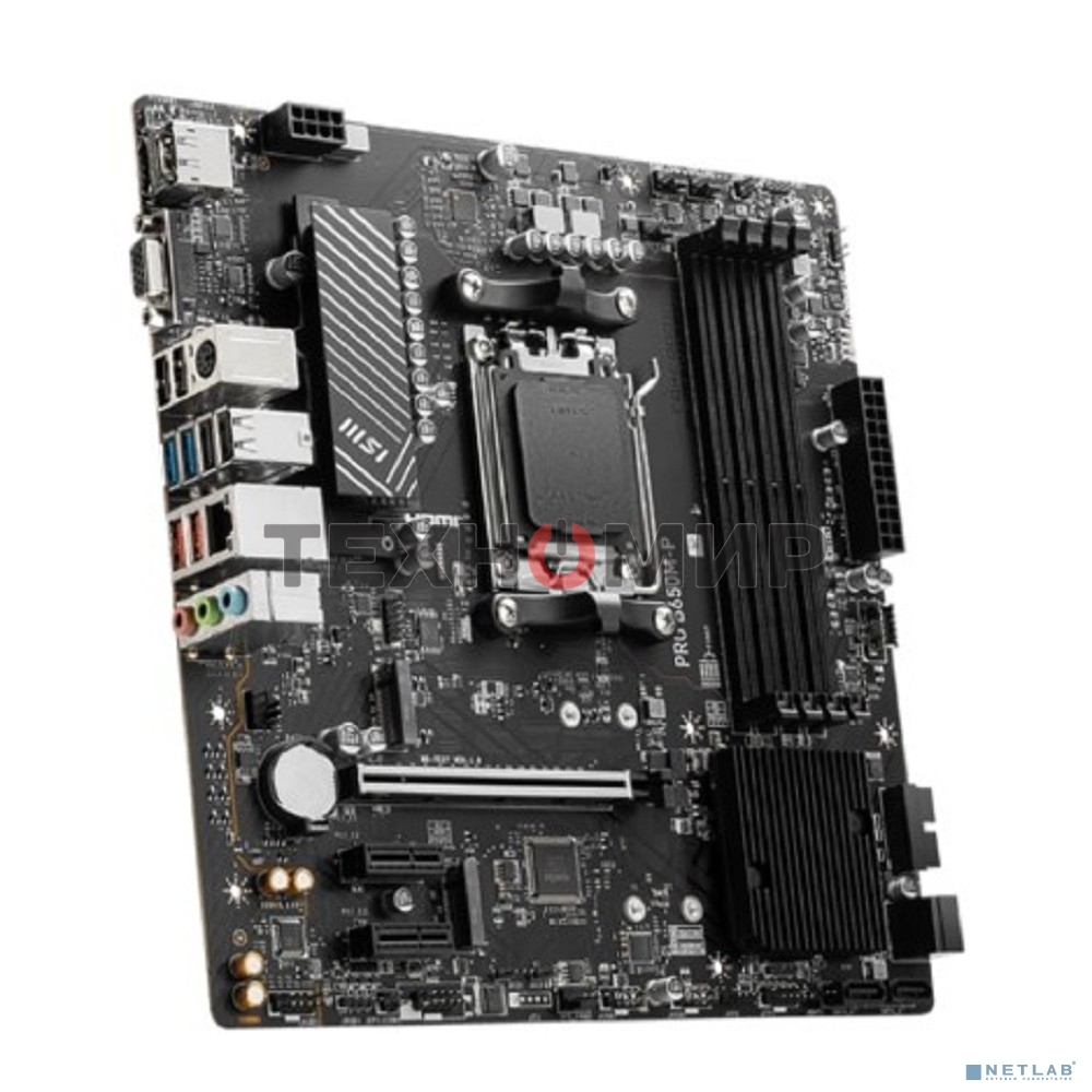 Материнская плата MSI PRO B650M-P, AM5, AMD B650, 4xDDR5, 4xSATA, 2xM.2, 1xPCI-E 4.0 x16, 2xPCI-E 4.0 x1, 1xHDMI, 1xDP, 1xVGA, 1x2.5Gb LAN, 2xUSB 3.2 Gen 1, 2xUSB 3.2 Gen 2, 3x3.5 мм, 7.1, Micro-ATX