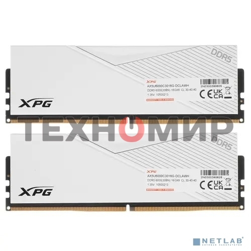 Оперативная память XPG Lancer, DDR5, 32GB (2x16GB), 6000MHz, CL30, DIMM, с радиаторами, белый