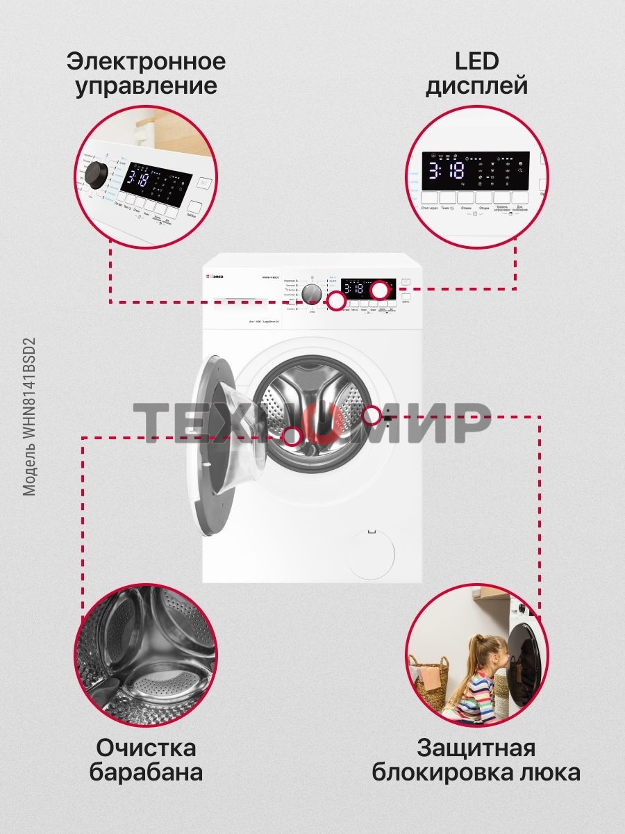 Стиральная машина Hansa WHN8141BSD2 белый загр. фронтальная макс.: 8 кг 1400 об/мин класс: А+++