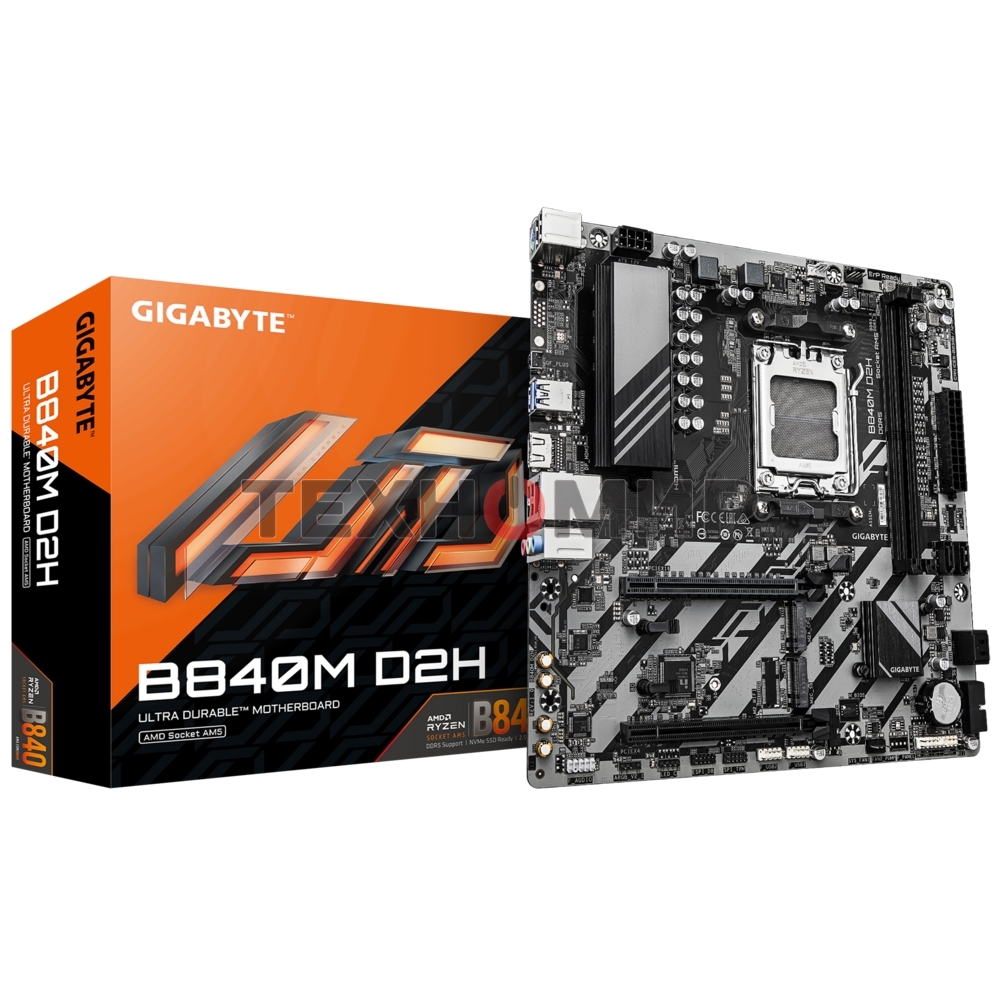 Материнская плата Gigabyte B840M D2H (V1.2), AM5, AMD B840, 2xDDR5, 4xSATA, 2xM.2, 1xPCIe 4.0 x16, 1xPCIe 3.0 x4, 1xHDMI, 1x2.5Gb LAN, 2xUSB-A 5Gbps, 8xUSB-A 2.0, 3x3.5 мм, 7.1, mATX