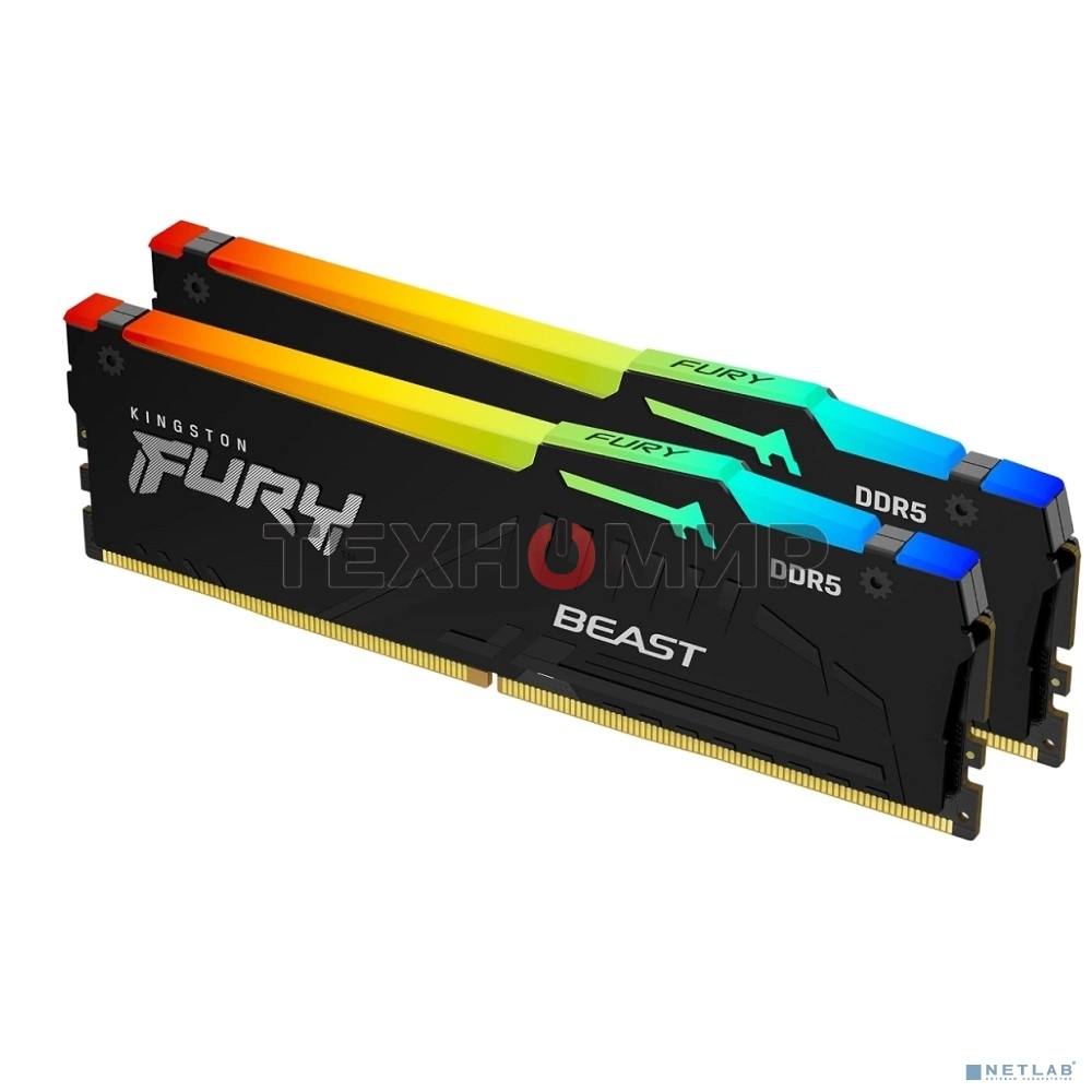 Оперативная память Kingston Fury Beast AMD, DDR5, 64Gb (2x32 Gb), 6000 MHz, CL36, радиатор, черный