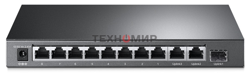 Коммутатор TP-Link 8-port 10/100Mbps Unmanaged PoE switch, 2 Gb RJ45 + 1 Gb SFP uplinks, PoE budget up to 124W