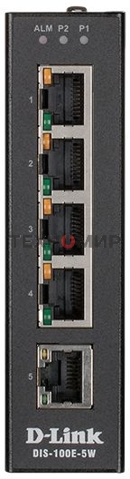 Коммутатор промышленный неуправляемый D-Link DIS-100E-5W/A1A с 5 портами 10/100Base-TX, функцией энергосбережения и поддержкой QoS