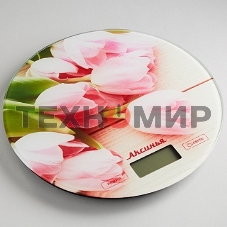 Весы кухонные электронные АКСИНЬЯ КС-6503 Розовые тюльпаны: 5 кг, стекло (24)