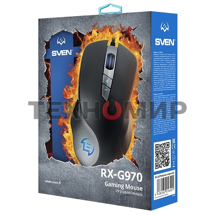Мышь проводная SVEN RX-G970 черный, 4000 dpi, USB, кнопки - 7