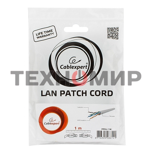 Патч-корд UTP Cablexpert PP6U-1M cat.6, 1м, литой, многожильный, серый
