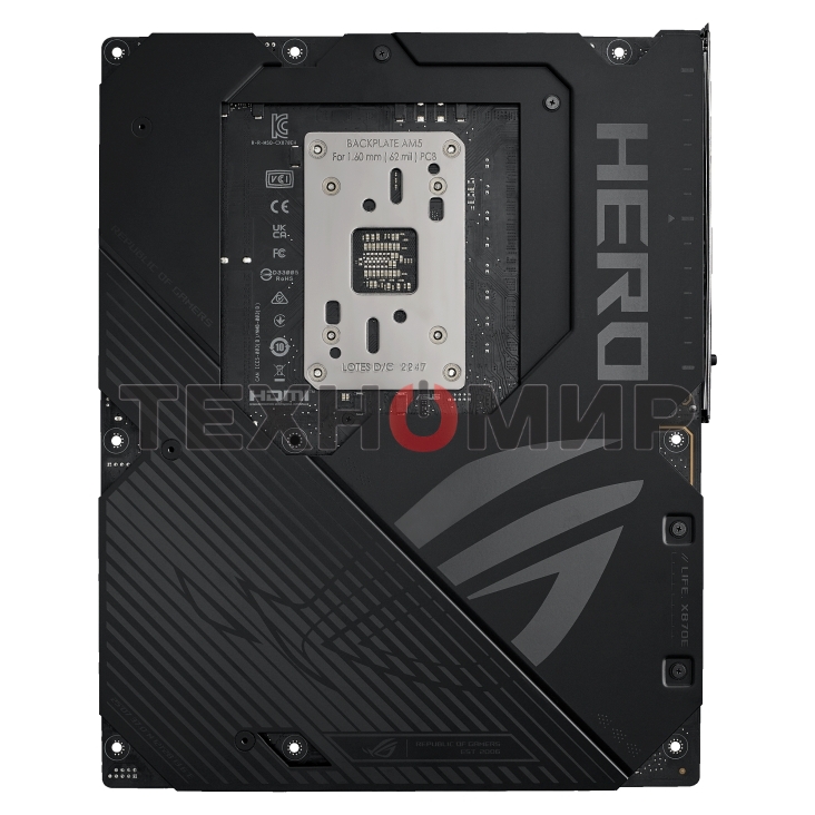 Материнская плата ASUS ROG CROSSHAIR X870E HERO, AM5, AMD X870E, 4xDDR5, 4xSATA, 5xM.2, 2xPCI-E 5.0 x16, 1xHDMI, 2xUSB-C (видео), 2x 5Gb LAN, 6xUSB-A 3.2 Gen 2, 2xUSB-C 3.2 Gen 2, 2xUSB4, 2x3.5 мм, 7.1, ATX