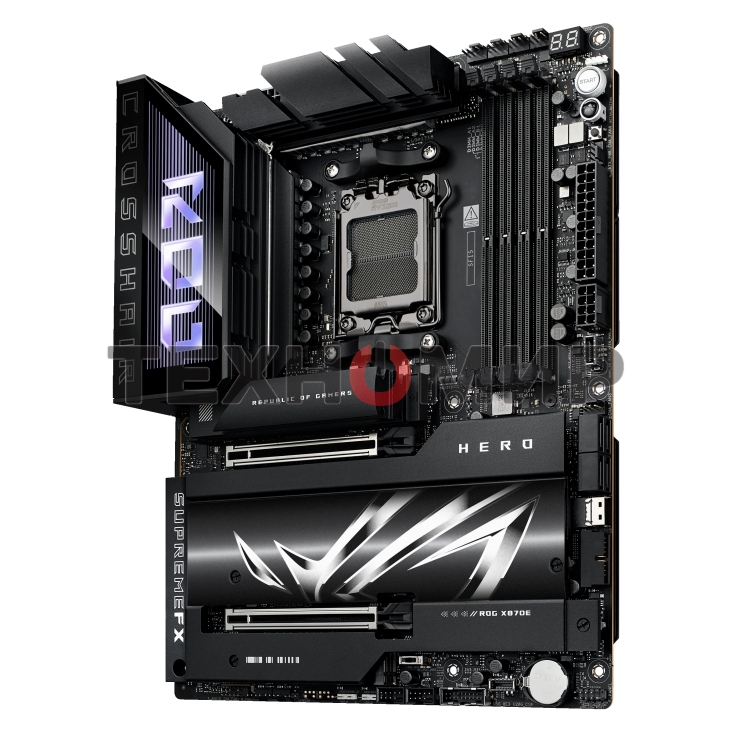Материнская плата ASUS ROG CROSSHAIR X870E HERO, AM5, AMD X870E, 4xDDR5, 4xSATA, 5xM.2, 2xPCI-E 5.0 x16, 1xHDMI, 2xUSB-C (видео), 2x 5Gb LAN, 6xUSB-A 3.2 Gen 2, 2xUSB-C 3.2 Gen 2, 2xUSB4, 2x3.5 мм, 7.1, ATX