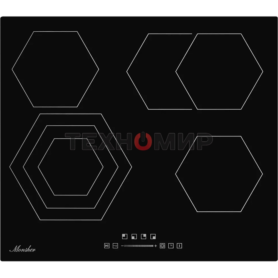 Встраиваемые электрические панели Monsher MHE 6019 Независимая стеклокерамическая варочная поверхность,Ширина 60 см, 4 зоны ускоренного нагрева,Электронное сенсорное управление,5 цифровых дисплеев, 9 уровней мощности, 1 двойная зона нагрева, 1 овальная зо