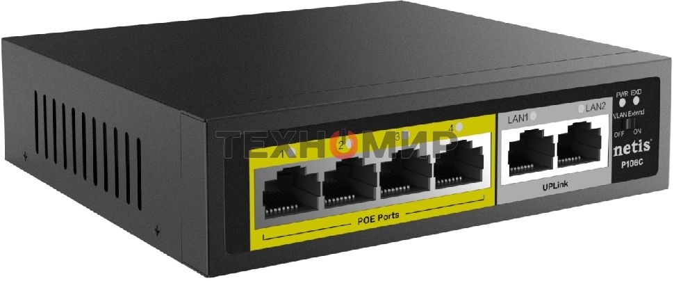Коммутатор 6PORT NETIS P106C 10/100M 4POE
