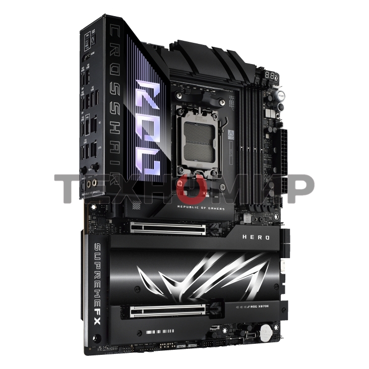 Материнская плата ASUS ROG CROSSHAIR X870E HERO, AM5, AMD X870E, 4xDDR5, 4xSATA, 5xM.2, 2xPCI-E 5.0 x16, 1xHDMI, 2xUSB-C (видео), 2x 5Gb LAN, 6xUSB-A 3.2 Gen 2, 2xUSB-C 3.2 Gen 2, 2xUSB4, 2x3.5 мм, 7.1, ATX