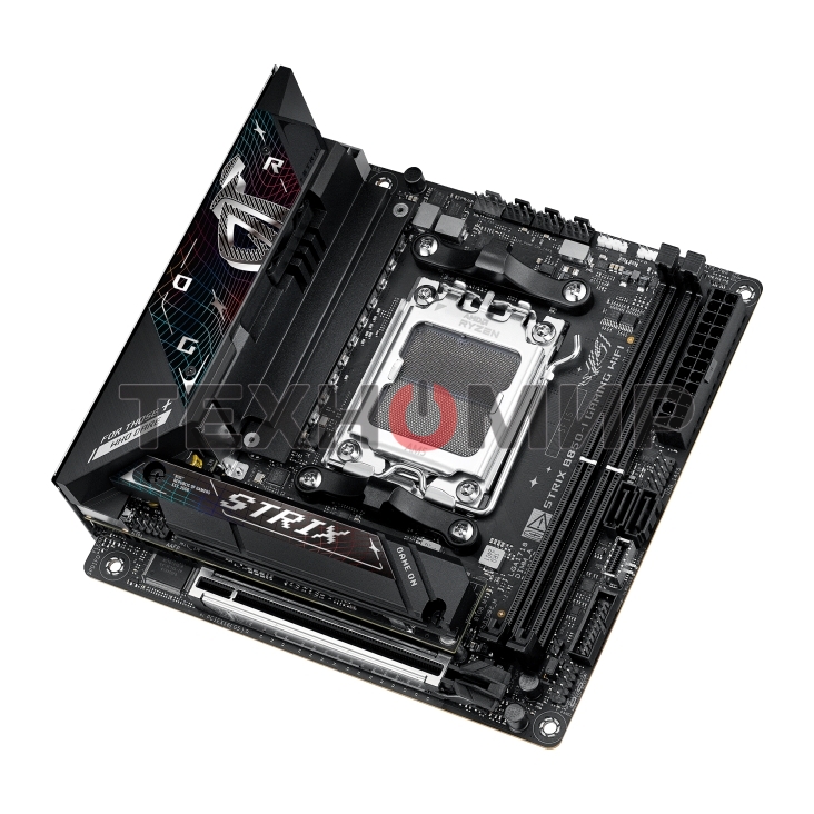 Материнская плата ASUS ROG STRIX B850-I GAMING WIFI, AM5, AMD B850, 2xDDR5, 2xM.2, 2xSATA, PCIe 4.0 x16, 1xHDMI, 1xUSB Type-C, 1x2.5Gb LAN, Wi-Fi 7, Bluetooth 5.4, 5xUSB-A 10Gbps, 1xUSB-C 20Gbps, 2xUSB-A 2.0, 3x3.5 мм, S/PDIF, 7.1, Mini-ITX