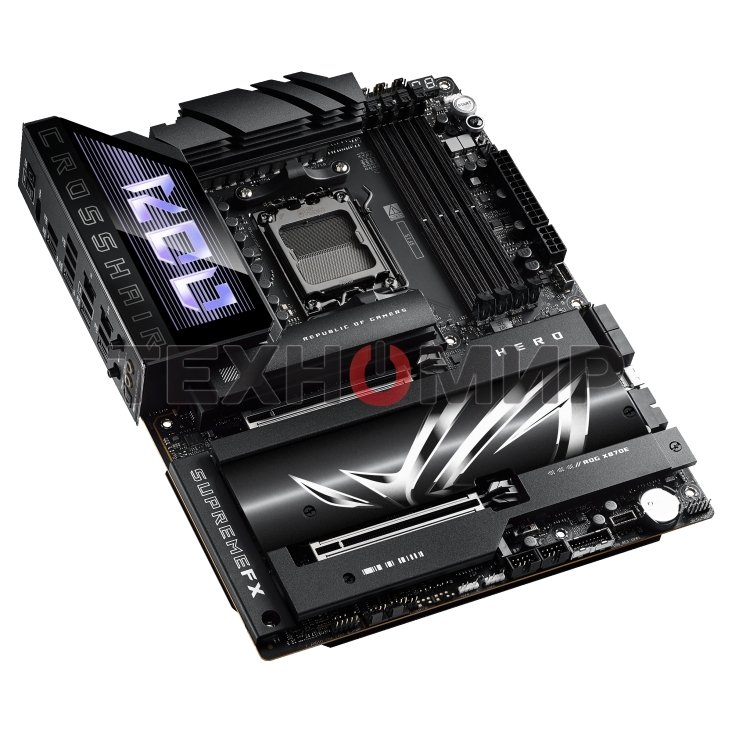 Материнская плата ASUS ROG CROSSHAIR X870E HERO, AM5, AMD X870E, 4xDDR5, 4xSATA, 5xM.2, 2xPCI-E 5.0 x16, 1xHDMI, 2xUSB-C (видео), 2x 5Gb LAN, 6xUSB-A 3.2 Gen 2, 2xUSB-C 3.2 Gen 2, 2xUSB4, 2x3.5 мм, 7.1, ATX