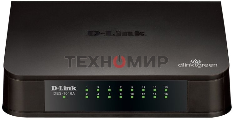 Коммутатор неуправляемый с 16 портами D-Link DES-1016A/E2A 10/100Base-TX и функцией энергосбережения