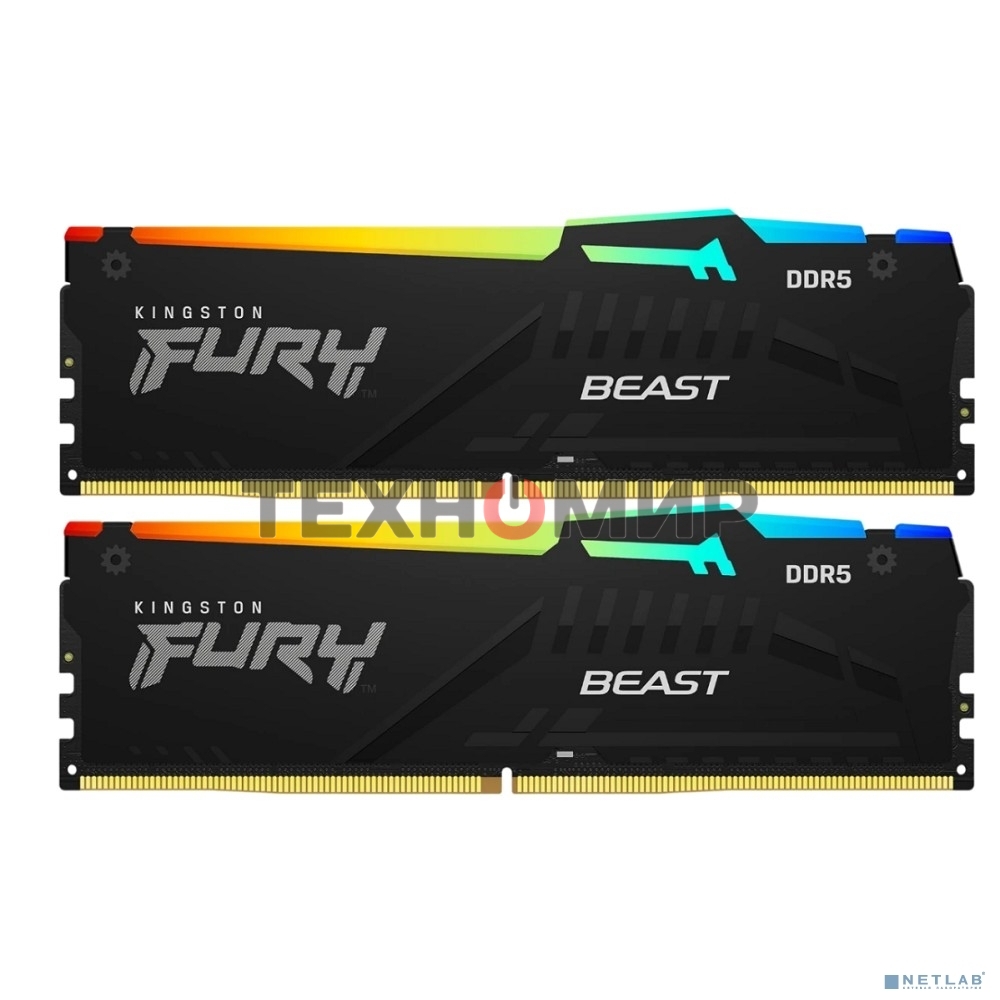 Оперативная память Kingston Fury Beast AMD, DDR5, 64Gb (2x32 Gb), 6000 MHz, CL36, радиатор, черный