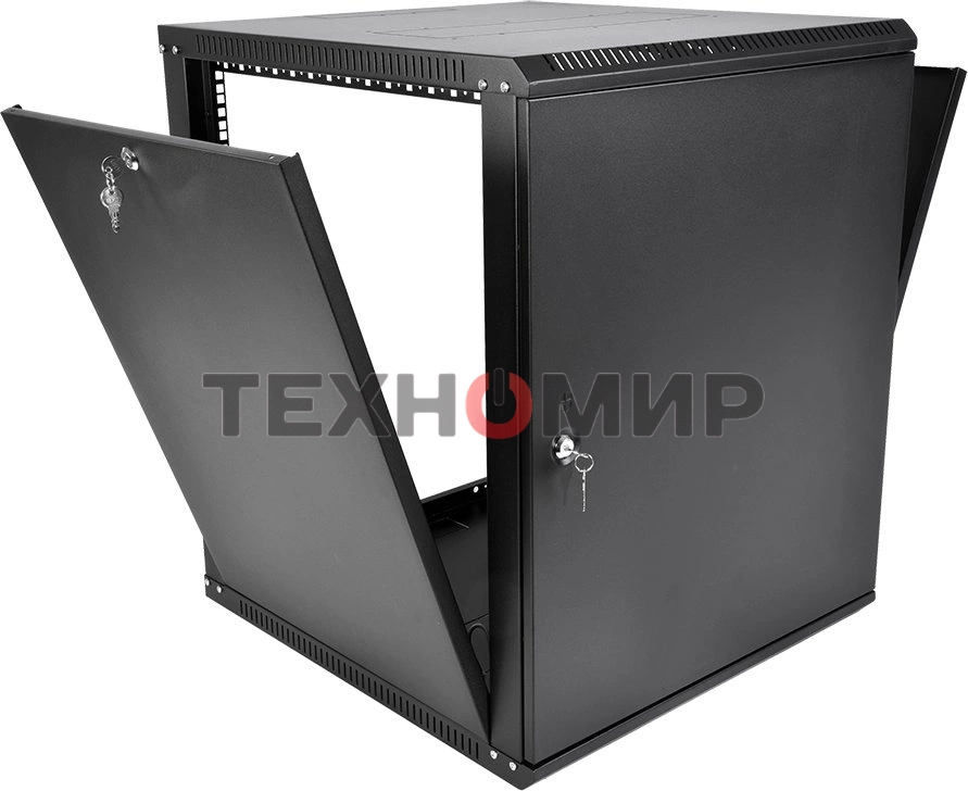 Шкаф телекоммуникационный настенный разборный ЦМО ЭКОНОМ 12U (600 x 520) дверь металл, черный (ШРН-Э-12.500.1-9005)
