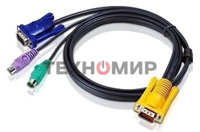 Кабель ATEN KVM Cable 2L-5203P Кабель для KVM: 2xPS/2(m)+DB15(m) (PC) -на- SPHD15(m) (KVM), 3м