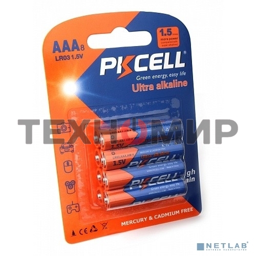 Щелочной/алкалиновый элемент питания PKCELL LR03-8B тип - AAА 8 шт в блистере