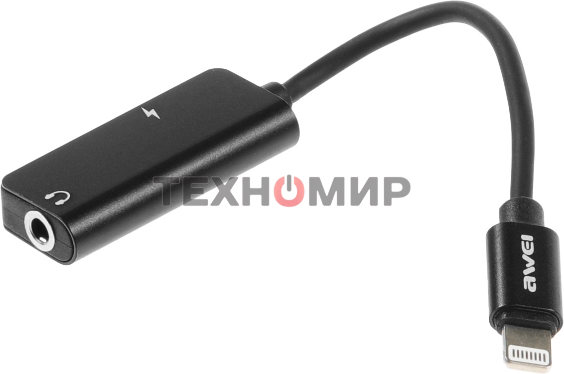 Переходник аудио Premier AWEI lightning/Jack 3.5 (f) 0.1м. черный