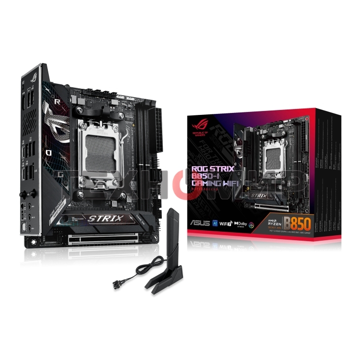 Материнская плата ASUS ROG STRIX B850-I GAMING WIFI, AM5, AMD B850, 2xDDR5, 2xM.2, 2xSATA, PCIe 4.0 x16, 1xHDMI, 1xUSB Type-C, 1x2.5Gb LAN, Wi-Fi 7, Bluetooth 5.4, 5xUSB-A 10Gbps, 1xUSB-C 20Gbps, 2xUSB-A 2.0, 3x3.5 мм, S/PDIF, 7.1, Mini-ITX