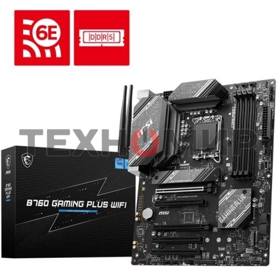 Материнская плата MSI B760M GAMING PLUS WIFI, LGA 1700, Intel B760, 4xDIMM DDR5, 4xSATA, 2xM.2, 1xPCI-E 4.0 x16, 1xPCI-E 3.0 x1, 2xHDMI, 2xDP, 1x 2.5Gb LAN, 2xUSB-A 3.2 Gen 2, 4xUSB 2.0, Micro-ATX